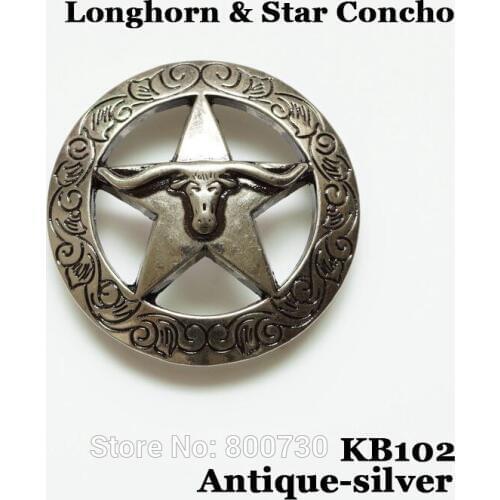 KB102) Wholesale ! 50pc 1-1/2'' Headstall Longhorn Steer Star Button Saddle Tack Belt Antique-Silver