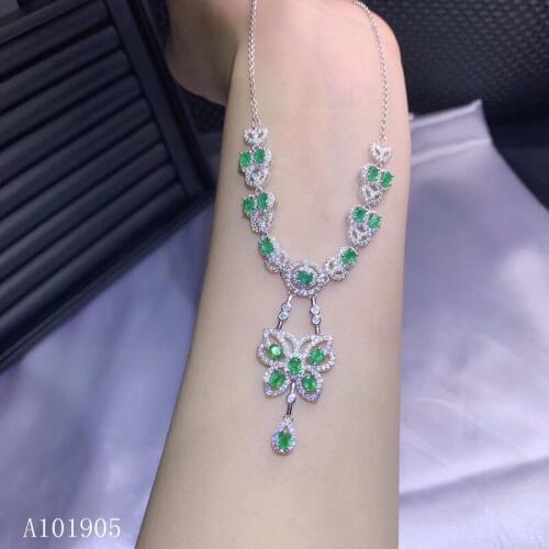 KJJEAXCMY boutique jewelry 925 sterling silver inlaid natural emerald gem women luxury necklace support detection