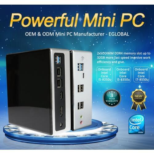 Eglobal V310 Nuc Intel Core i7 8550U i5 8250U i3 7020U Quad Core DDR4 Mini PC Windows 10 Pro AC Wifi Mini Desktop Computer