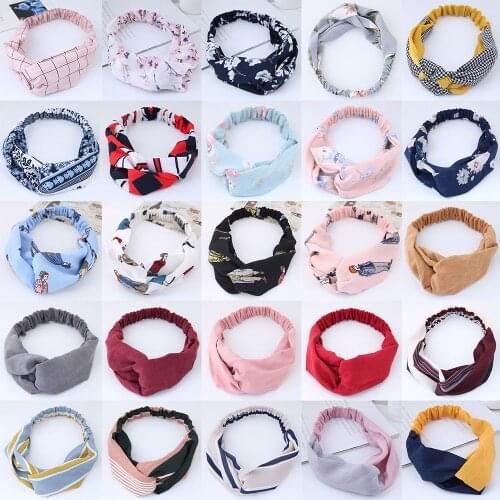 Fashion Print Cross Knot Soft Elastic Headband Bandanas Vintage Hair Band Headwear Women Girls Hair Holder Ornament Accessories