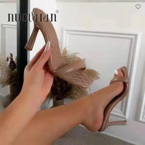 Summer women sandals 9CM mules heels sandals slippers women high heels fashion square toe slides casual shoes woman