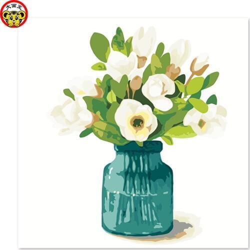 Painting by numbers art paint by number Gardenia vase green Flower arrangement Draw on canvas Digital Painting Famous paintings
