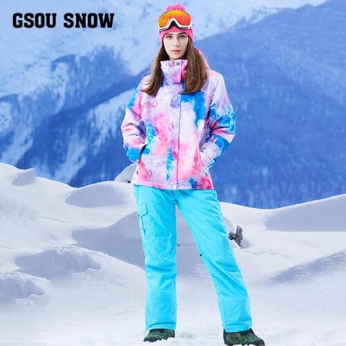 GSOU SNOW 2017 New Womens Ski Suit Winter Thickening Warm Waterproof Windproof Breathable Wear-resistant Ski Coat Ski Trousers