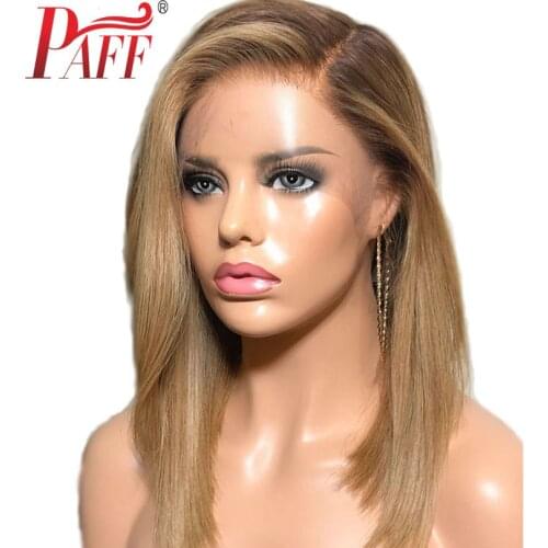 PAFF 13X4 Perruque Avant En Dentelle Court Bob Ombre Cheveux Humains Profond Parting 180% Densité Perruques Remy Brésiliens 4/27