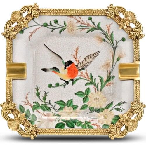 Europenan Retro Copper Cigar Ashtray 2 Slot Cigar Ashtray Tobacco Cigarette Ashtrays Holder Cigar Gadgets Home Office Decoration