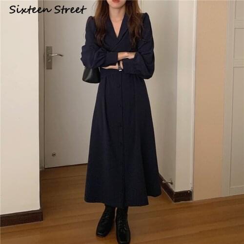 Dresses Women Design Suit Collar Long Sleeve High Waisted Fashion Vintage Ladies Clothing Korean Vestidos Female New 2021 Spring