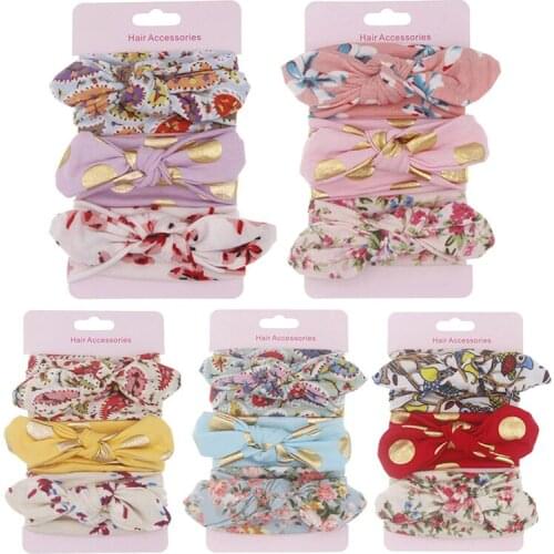 3Pcs/set Bowknot Rabbit Ear Baby Girl Headabnd Bows Floral Printed Soft Cotton Turban Hair Accessories Newborn Girls Headband