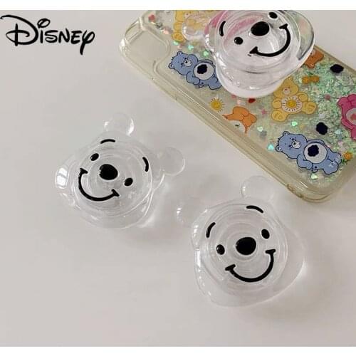 Disney Transparent Cartoon Pooh Airbag Mobile Phone Holder Paste Type Telescopic Ring Buckle