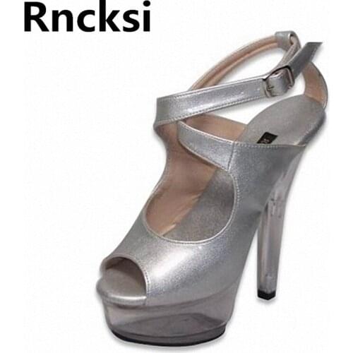 Rncksi Peep Toe Silver Sexy Women Night Club Party Queen Pole Dance Pumps Shoes 17cm High Heel Platform Pumps