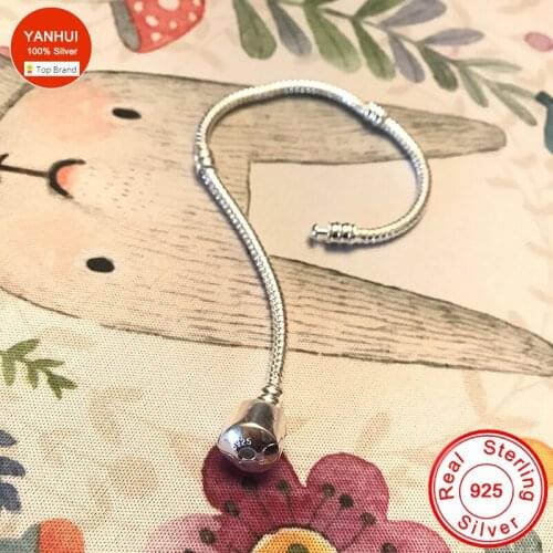 With Certificate&Polishing Cloth Silver 925 Bracelet Luxury 3mm Soft/Smooth Snake Chain DIY Beads/Charms Original Bracelet