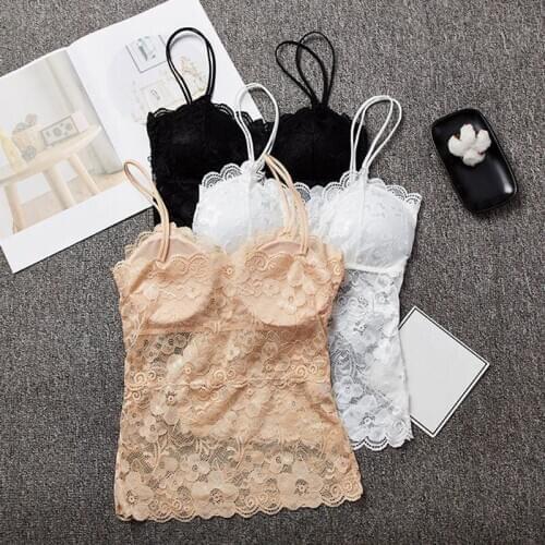 Sexy Women Lingerie Camisoles Beauty Back Sling Bottoming Lace Underwear Solid Anti-lighting Wrapped Chest Large Size