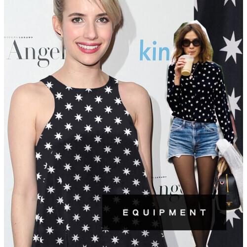 Dark indigo and black crepe de chine silk fabric, pop art style, star pattern, 100%silk, shirt material, craft by the yard