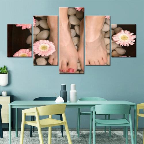Modern Decoration 5 piece Wall Art Print health spa foot massage Poster Wall Picture For Bathroom Kitchen framed