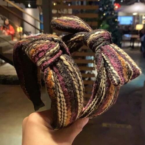 Fabric Knotted Headband Colorful Knitting Wool Headband Bowknot Hairpin Girl Pressing Hair Headdress