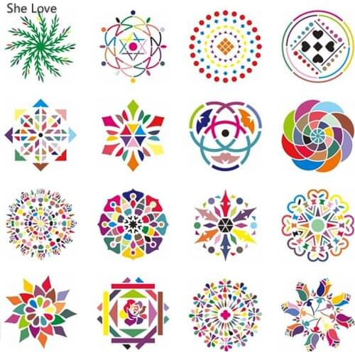 Chzimade 16Pcs/set Round Flower Theme Layering Stencils for Walls Painting Scrapbooking Stamps Album Paper Card Template Crafts