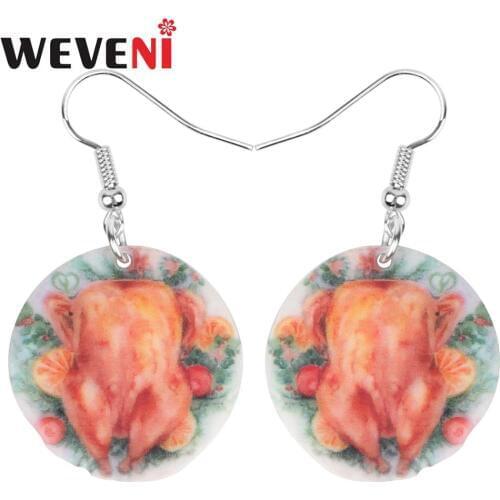 WEVENI Acrylic Thanksgiving Anime Roast Turkey Chicken Earrings Drop Dangle Decorations Jewelry For Women Girls Teens Kids Gift