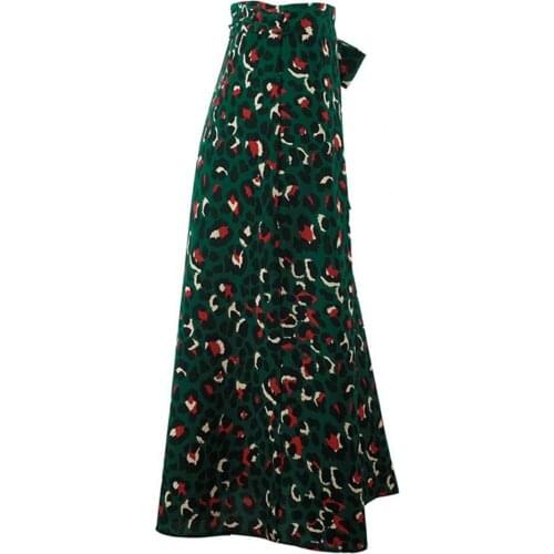 Bohemian Women Summer Midi Skirt Leopard Printing Split Design Loose High Waist Wrap Office Ladies Casual Skirts