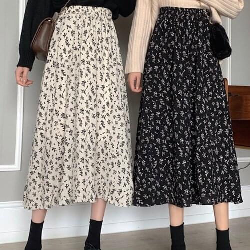 2021 Spring Summer Floral Print Womens Skirt Korean Fashion Clothing Elastic Waist Casual Korean Style A-Line Skirts for Women