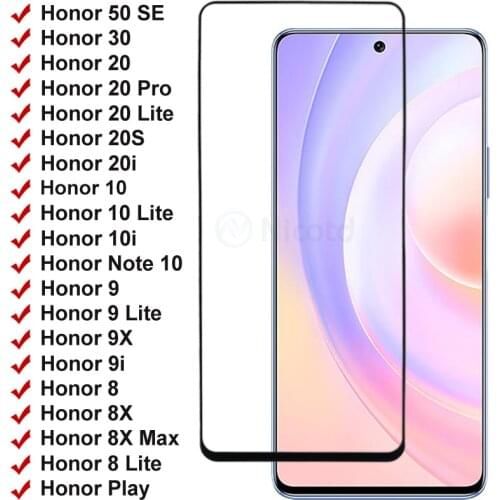 Full Cover Tempered Glass For Huawei Honor 50 30 20 10 9 8 Lite 10i 20i 20S Screen Protective Safety Glass For Honor 8X 9X Play