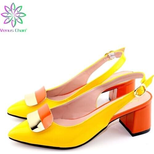 Yellow Good Quality PU Leather African shoes without bag set Italian Shoes African Shoes Comfortable Women Shoes For Parties