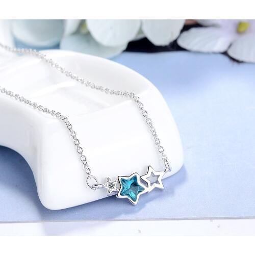 New blue star necklace hollow five-pointed star pendant womens sterling silver chain 2018 Christmas jewelry