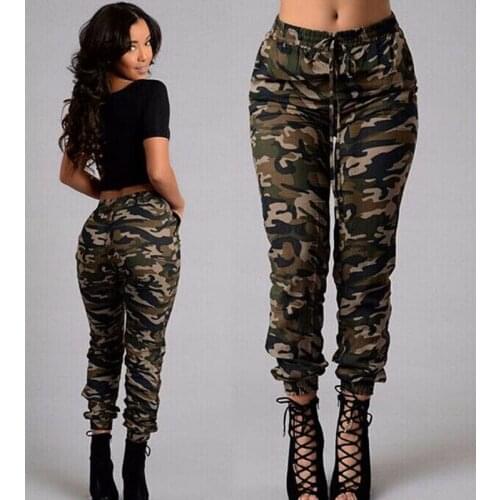 Women Military High Waist Pockets Camouflage Cargo Combat Long Pants Trousers