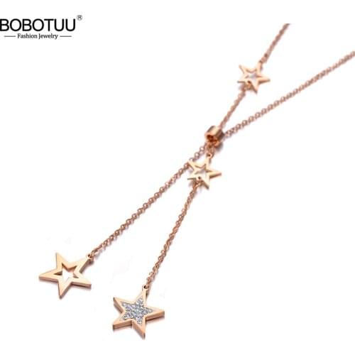 BOBOTUU Original Titanium Stainless Steel Clay CZ Crystal Star Choker Necklaces For Women Trendy Charm Pendant Necklace BN19199