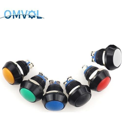 1PC 12mm Self-Recovery Waterproof Round Oxidation Black Metal Push Button Switch Car Start Horn Bell Automatic Reset Button