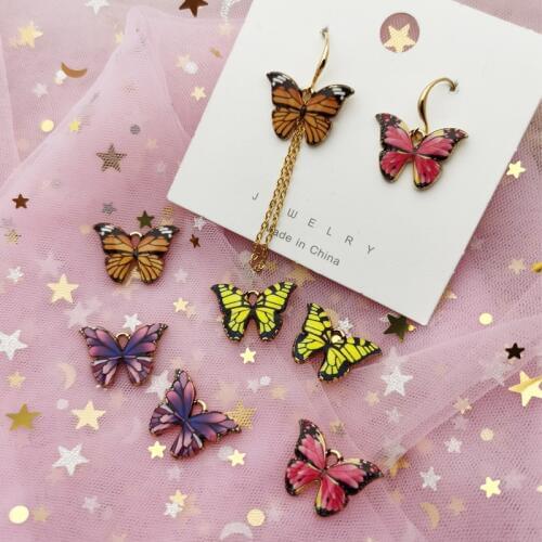 10PCS Alloy Butterfly Pendants Colourful Enamel Butterfly Charms Small Animal Findings DIY Jewelry Earring Accessories Supplies