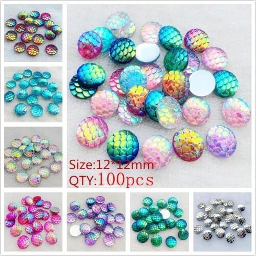 100pc Fish Scale Resin Mermaid Flat Back Crafts Decoration Diy for Mermaid Birthday Baby Shower Party Decorations Supplies Favor