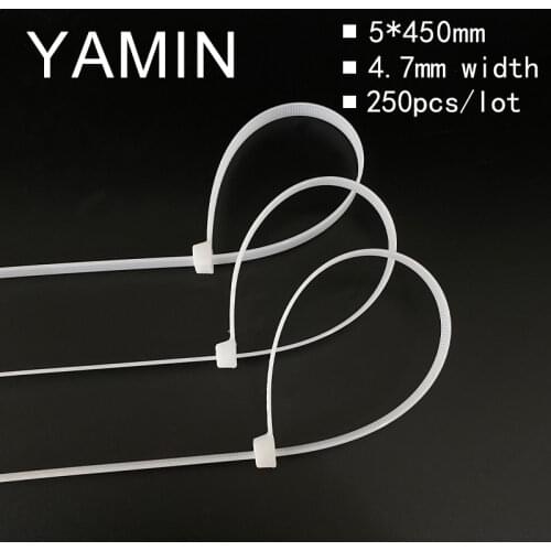 250PCS/lot Black White National Standard Plastic Nylon Tie 5*450mm Disposable Label Lock Latching Type