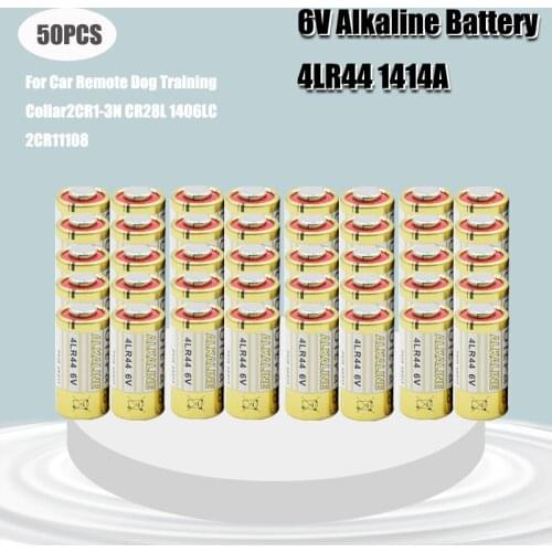 50pcs 4LR44 6V Dry Alkaline Batteries for Dog Training Shock Collars A544V 4034PX PX28A L1325 4AG13 544 4A76 Camera Battery