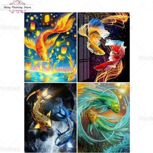 Abstract Goldfish Koi 5D DIY Diamond Painting Fish Full Drill Diamond Embroidery Cross Stitch Kit Rhinestone Home Decoration