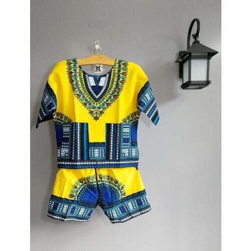 Dashiki Africa Clothing Sets Performance Costume Woman Man Children Ethnic Print Top+shorts
