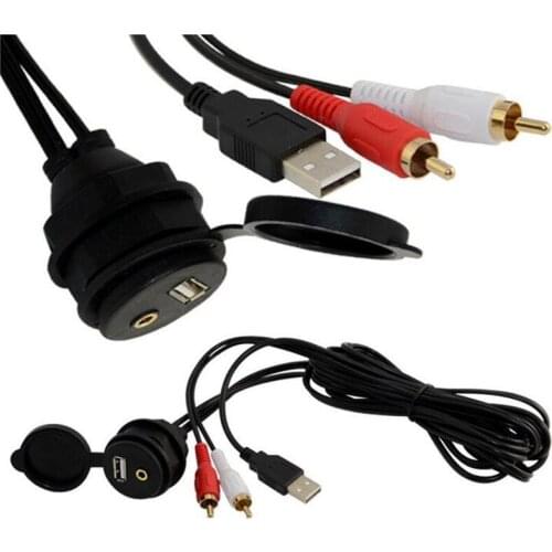 Car Dash Mount Installation USB AUX 1/8" 2 rca Extension Data Av Cable Waterproof