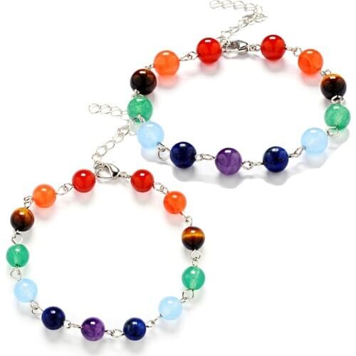 7 Chakra Bracelet Natural Gemstones Beaded Amethyst Lapis Lazuli Agate Healing Crystal DIY Curved Needle Hand Making Bracelets