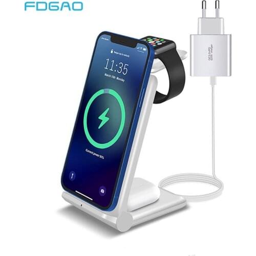 Fast 3 In 1 Charging Dock Station For iPhone 12 11 XS XR X 8 15W Qi Wireless Charger Stand For Apple Watch 6 5 4 3 2 Airpods Pro