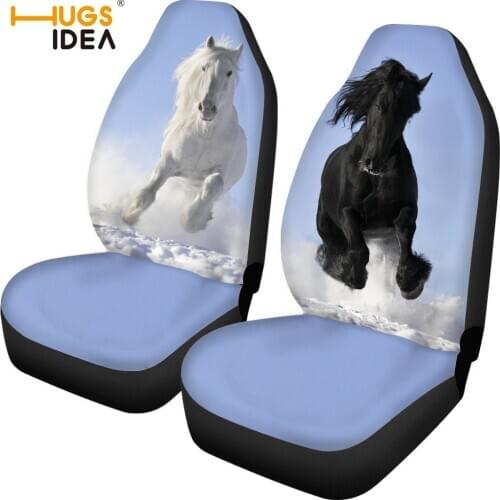 HUGSIDEA 2Pcs Set 3D B&W Crazy Horse Printed Car Seat Cover Auto Interior Seat Protector Sheet Style Vehicle Decoration Covers