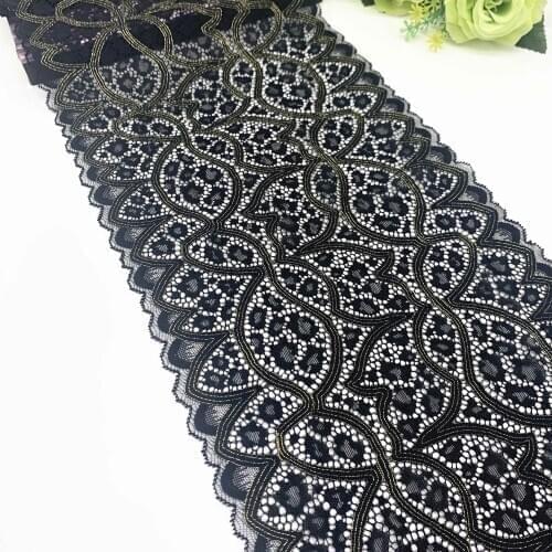 3y/lot 9 inch Black golden stretch elastic lace trim with glitter trimming garment accessory DIY material fabric