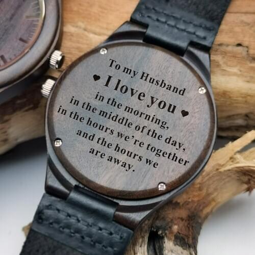 To My Husband Love Engraved wooden watch for men and women, anniversary gift for boyfriend and my man