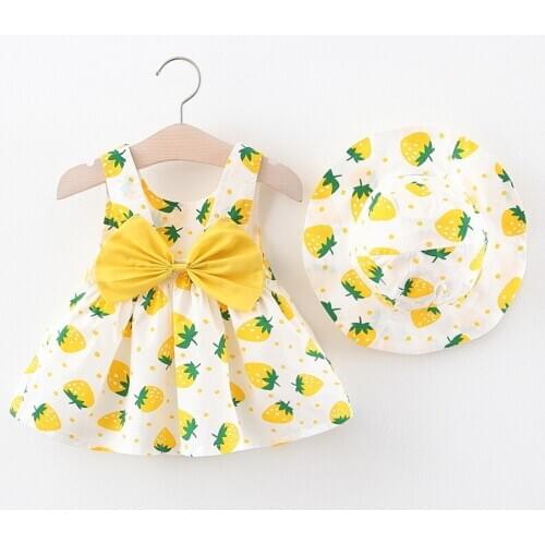 Baby Children Skirts Baby Girls Small Fresh Big Strawberry Print Dresses Girl Princess Dresses 3 Age Free Sent Hats 2021 Summer