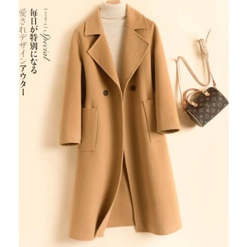 Elegant Ladies 100% Wool Coat Female Vintage Winter Autumn Cothes 2020 Korean Long Woolen Jacket Women Vintage Blend Coats 66221