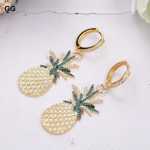 GuaiGuai Jewelry Cubic Zirconia Pave Gold Plated Hoop Earrings Pineapple Charm Teardrop jewelry