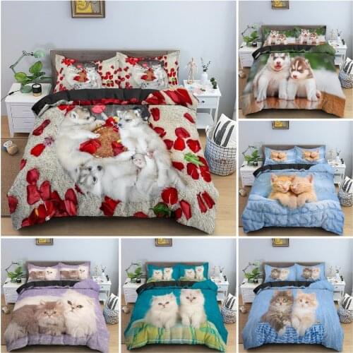 Cute Animal Puppy And Cat Bedding Set For Children Bedroom Decor Duvet /Quilt Cover Sets King Queen Twin Baby Size Bedclothes