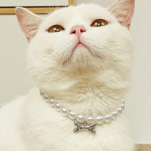 Fancy Pet Pearl Necklace Diamond Crystal Dog Pearl Necklace Collars with Bling Rhinestones