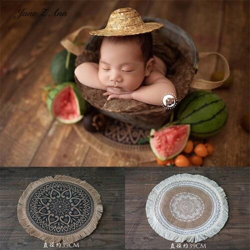 Newborn 100 days children photography photo Bohemia linen tassel round mat blanket small floor mat level props