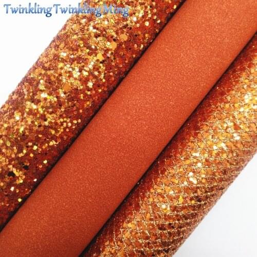 ORANGE Glitter Fabirc, SUEDE Faux Leather Fabric, Synthetic Leather Fabric Sheets For Bow A4 8"x11"Twinkling Ming XM421