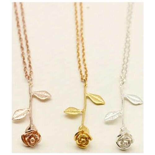 Necklace Fashion Jewelry Gift Women Flower Silver Color Pendant Charm Gold Color Rose Color