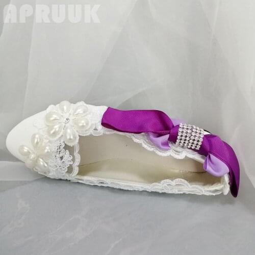 Flower girl pearls lace flats shoes woman handmade fairy sweet design ladies party dinner proms dress ceremony flats white