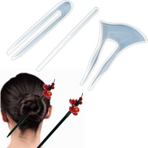 3Pcs Clear Hairpin Molds Hair Stick Silicone Molds Headdress Hair Pin Epoxy Resin Casting Mold Jewelry Making DIY Craft